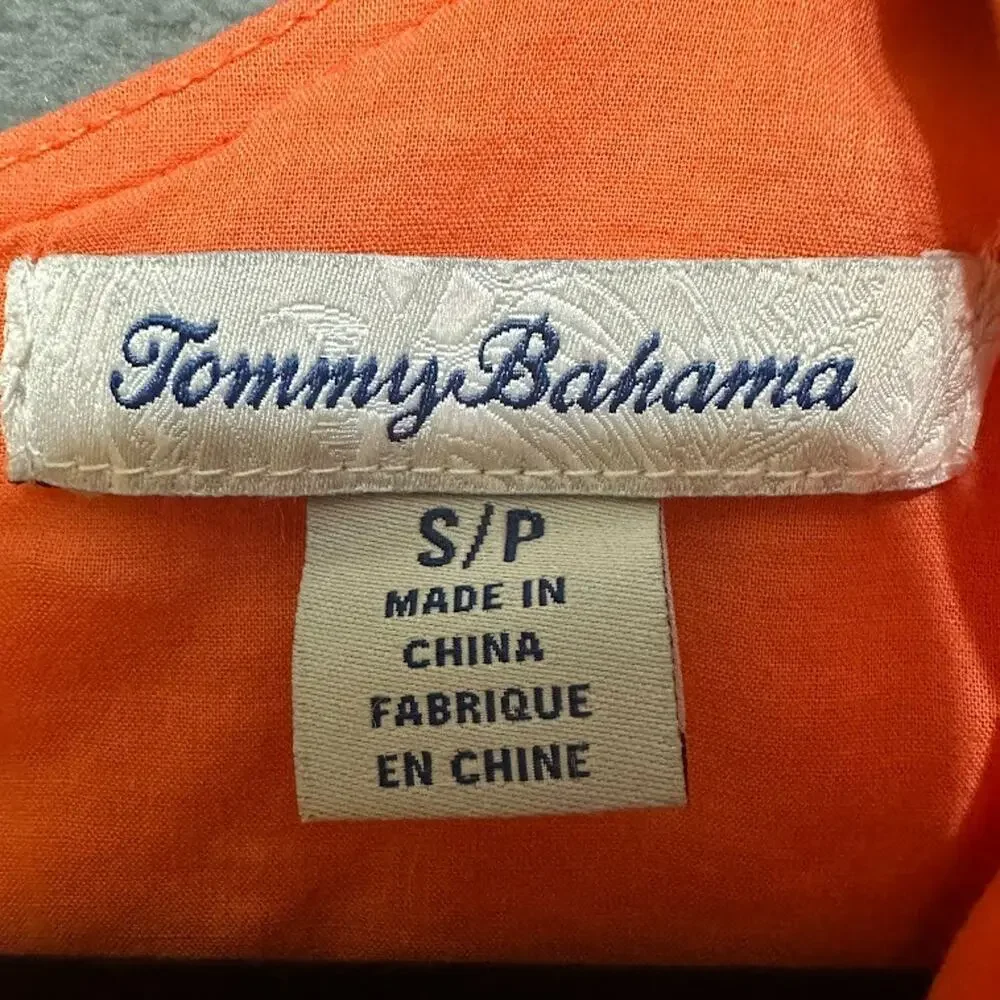 Tommy Bahama Dress Womens Orange Pink Linen Raw Hem Sleeveless Tropical Beach - Picture 8 of 13